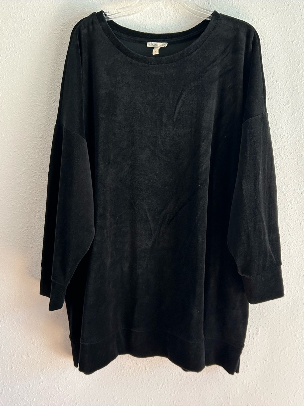 Eileen Fisher Velour Tunic Women's Plus Size 3X Black Soft Loose Fit